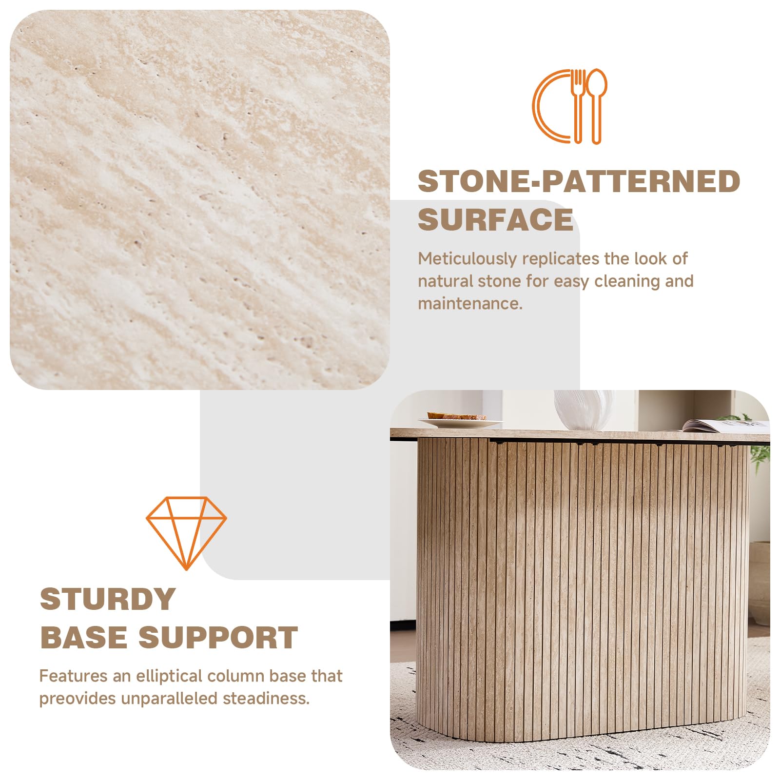 63" Farmhouse Dining Table for 4 - Modern Rectangle Kitchen Table with Rounded Corners