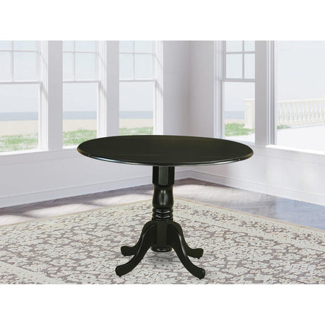 DLT-BLK-TP Dublin Modern Kitchen Table - a Round Dining Table Top with Dropleaf & Pedestal Base,