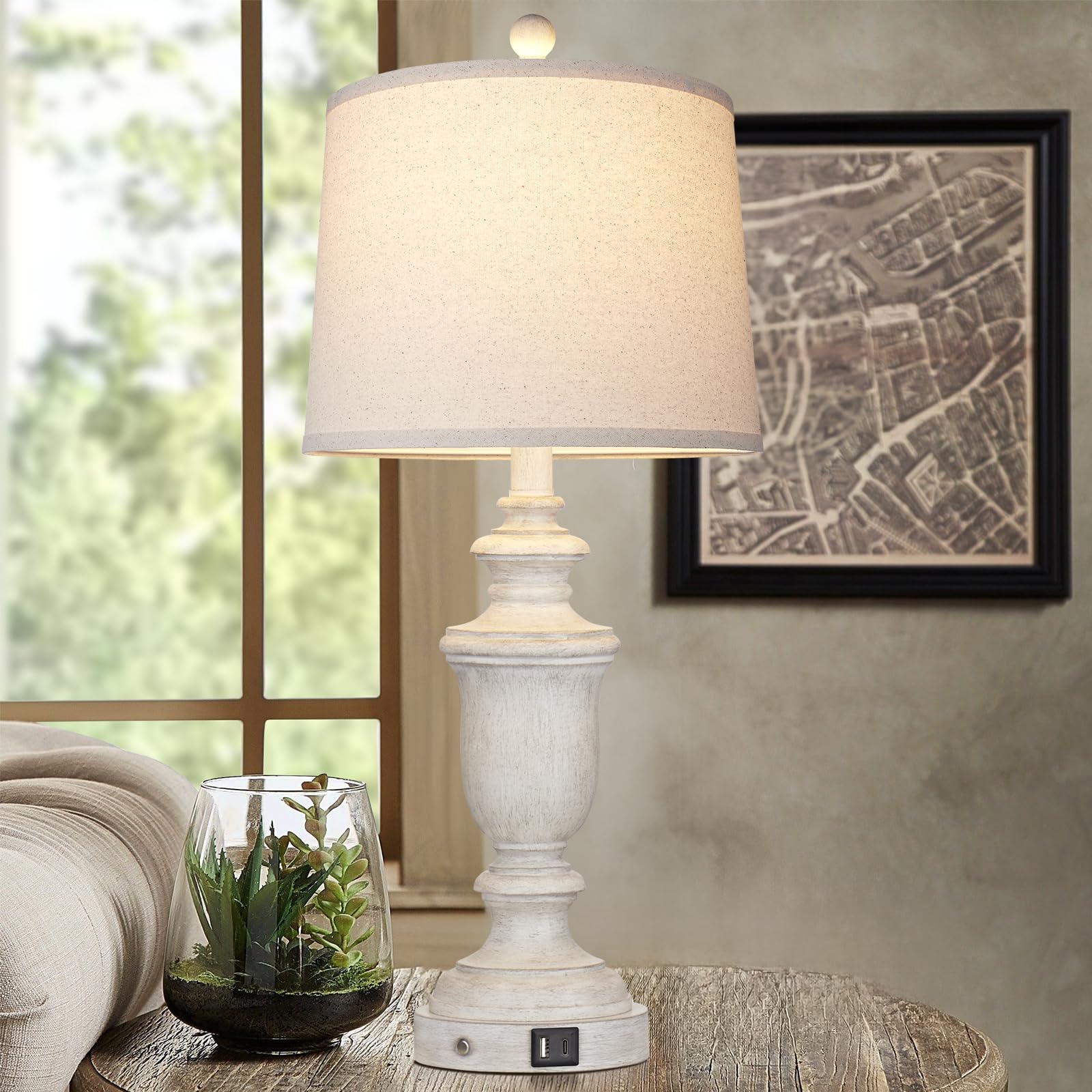 26" Farmhouse Table Lamps Set of 2, Bedside Lamps