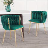 Velvet Dining Chairs Set of 2, Accent Chairs with Gold Metal Legs, Woven Upholstered