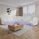 Power Recliner Sofa Sets for Living Room, Leather Recliner Sofa Set with LED Light