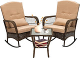 3 Pieces Outdoor Rattan Rocking Bistro Set with Cushions