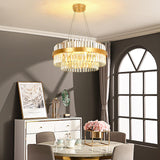 Modern Crystal Chandelier Gold, LED 3-Color Change Pendant Lights Fixture