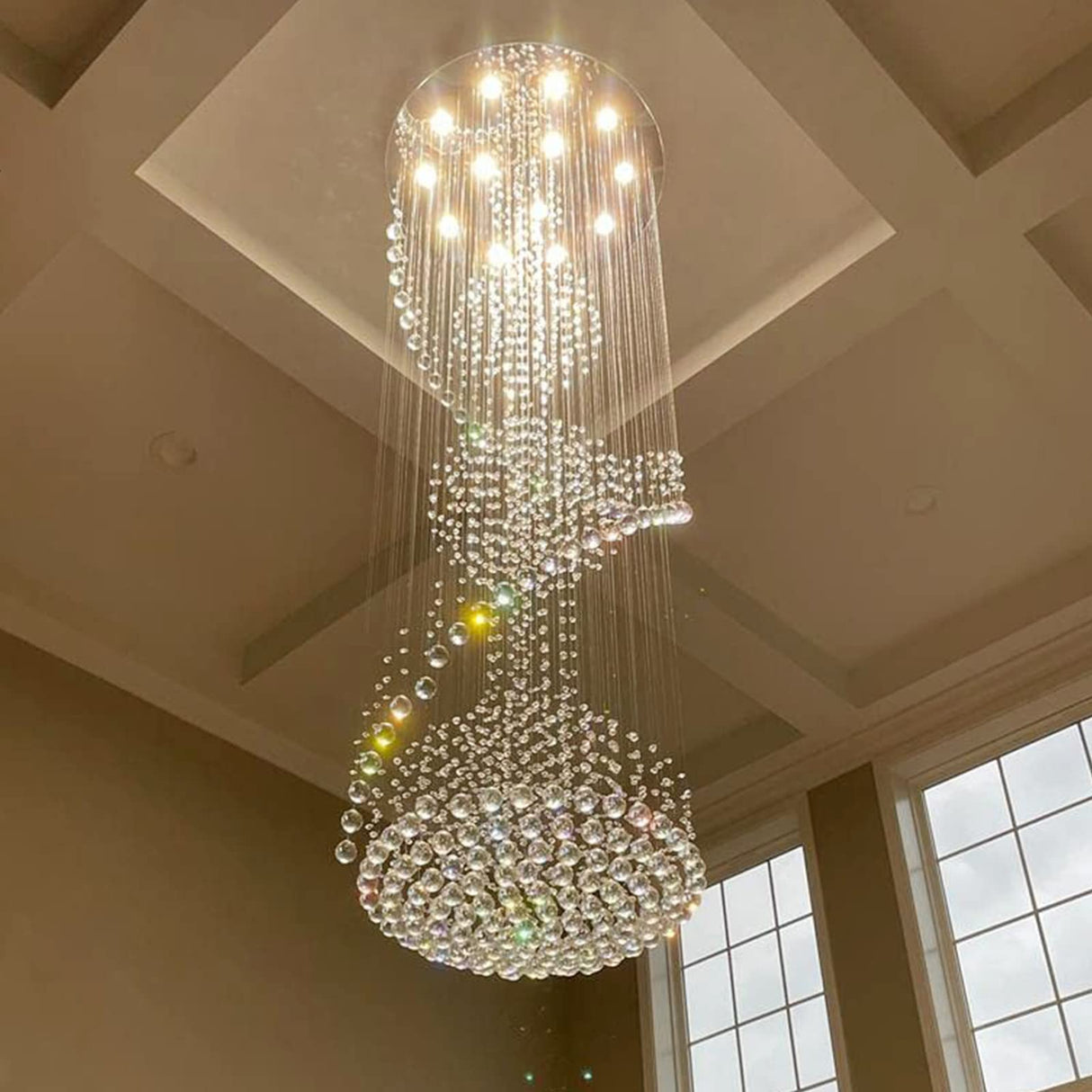 Foyer Chandeliers for High Ceilings, Large Staircase Modern High Ceiling Crystal Chandeliers,