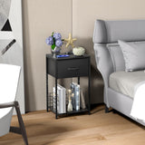 Nightstand, Side Table Bedroom with Book Shelf & Storage Drawer, Night Stand with Fabric Bin for Bedroom