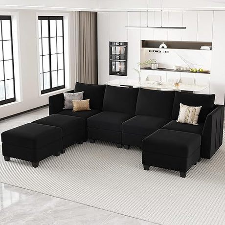 Modular Sleeper Sofa Velvet Sectional Couch with Storage 8 Seats Sectional