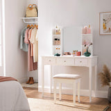 Vanity Set Makeup Dressing Table with Mirror, Cushioned Stool, for Bedroom, 38.6 x 15.9 x 52.6 Inches, White