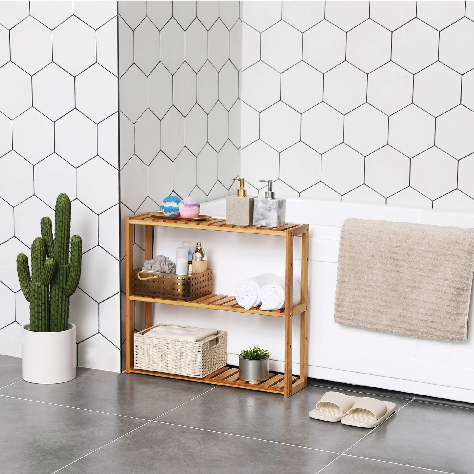 Bamboo Bathroom Shelf, 3-Tier Adjustable Plants Rack