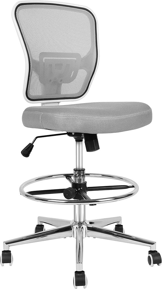 Ergonomic Drafting Chair with Footrest - Adjustable Height Tall Office Stool