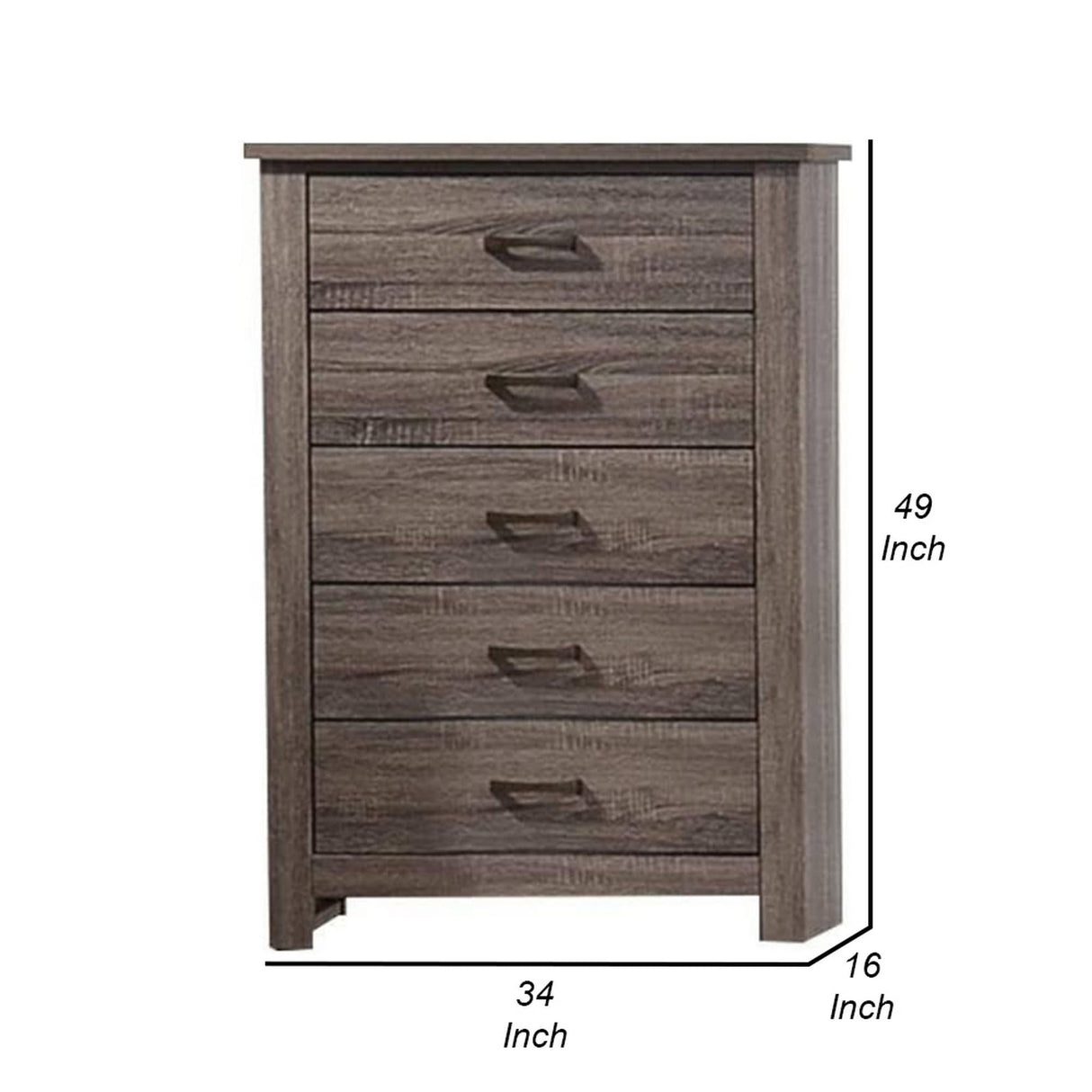 Soma 49 Inch Rustic 5 Drawer Tall Dresser Chest, Bar Handles