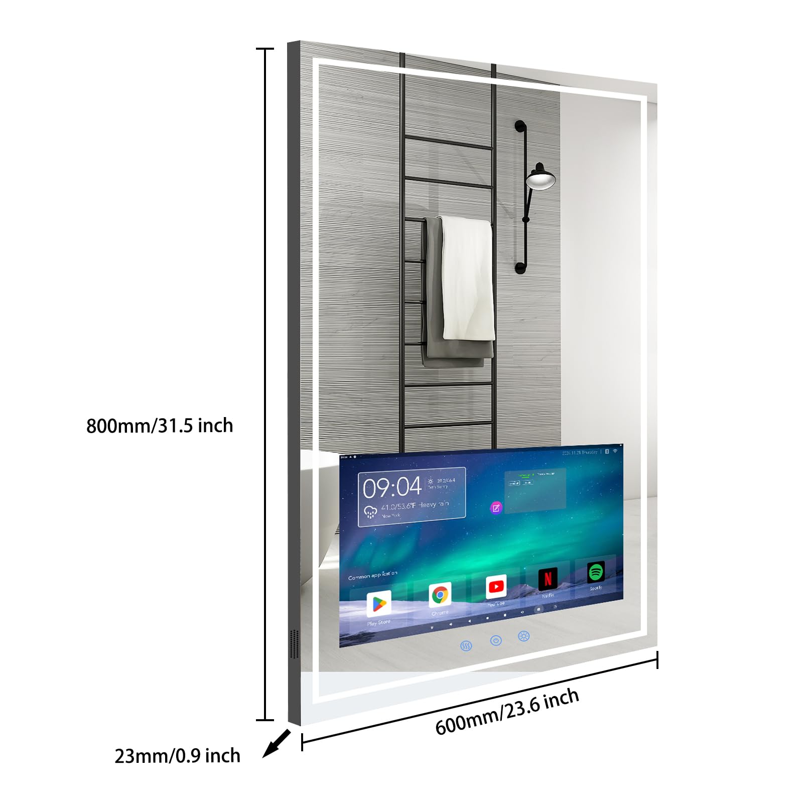 24x32 Inch Smart Bathroom Vanity Mirror with Touch Screen & LED Lighting
