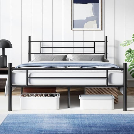 Metal Platform Queen Bed Frame with Classical Headboard Footboard