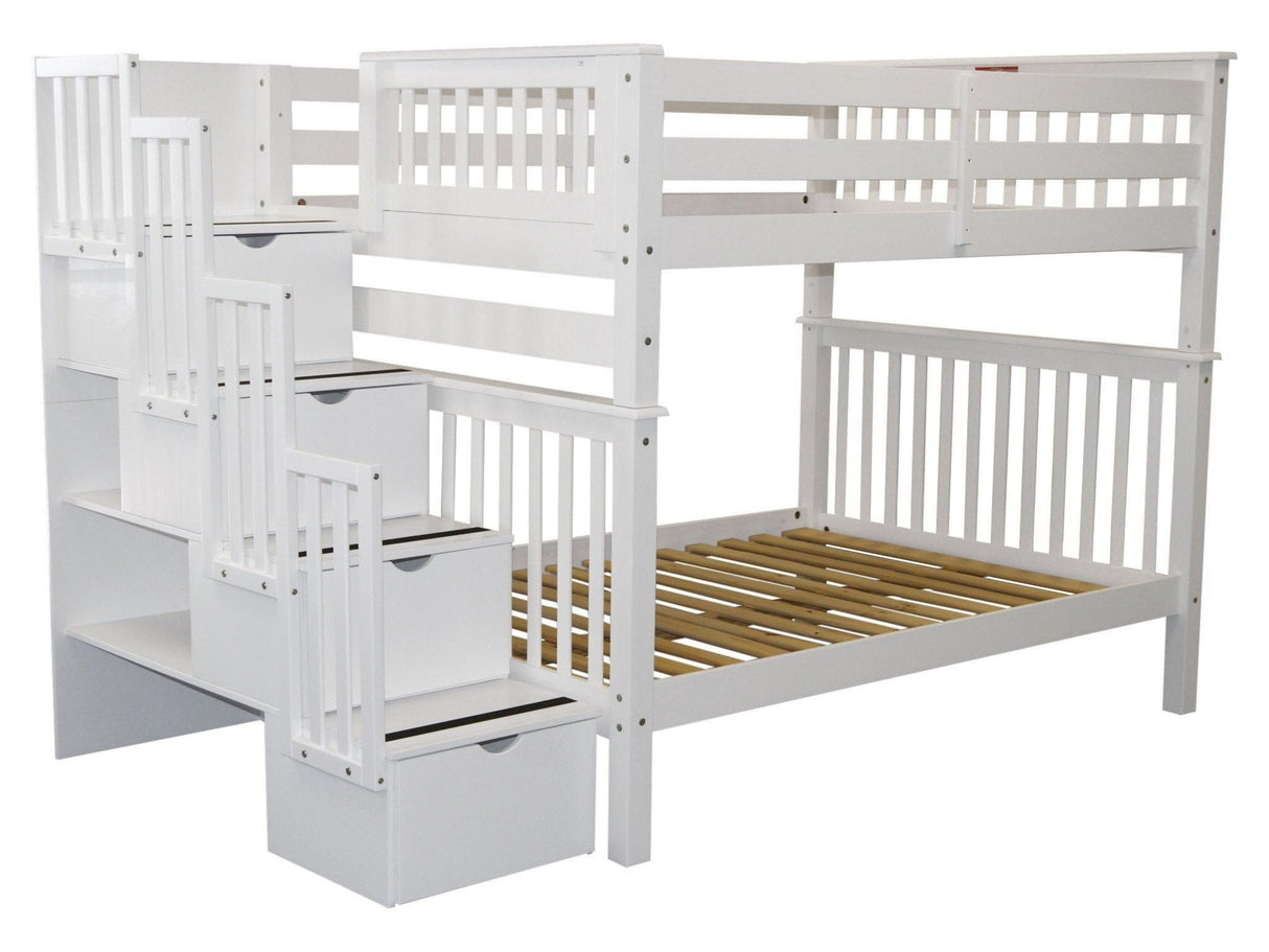 Stairway Bunk Beds Full over Full with 4 Drawers in the Steps, White