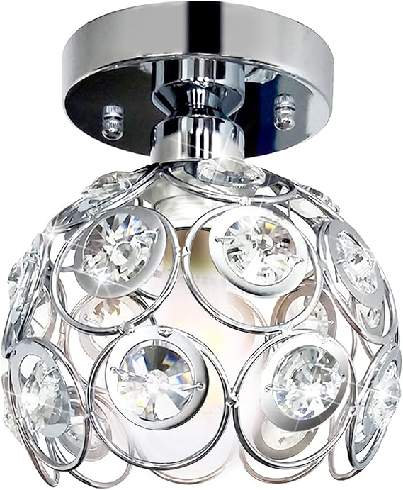 Modern Round Crystal Chandelier Ceiling Light,3 Light Crystal Flush Mount Small