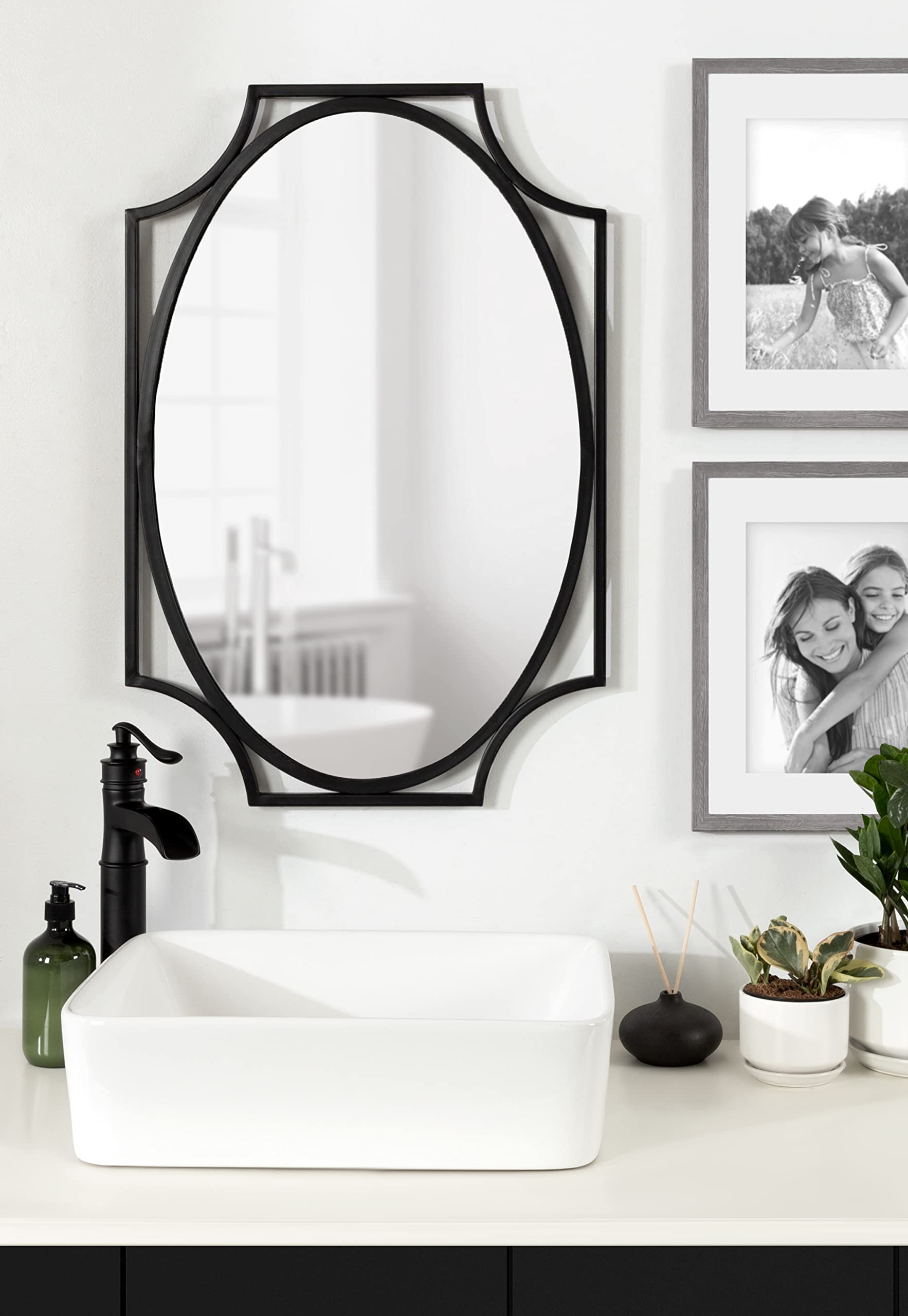 Rateau Modern Scalloped Oval Wall Mirror, 20 x 30, Black, Decorative Wall Decor
