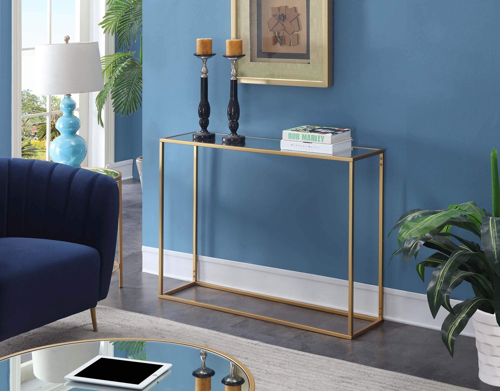 Gold Coast Mirrored Console Table, Mirrored Top / Gold Frame