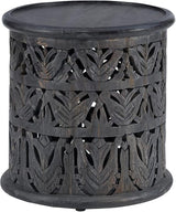 Dark Grey Hand Carved Details Tarton Round Side Table