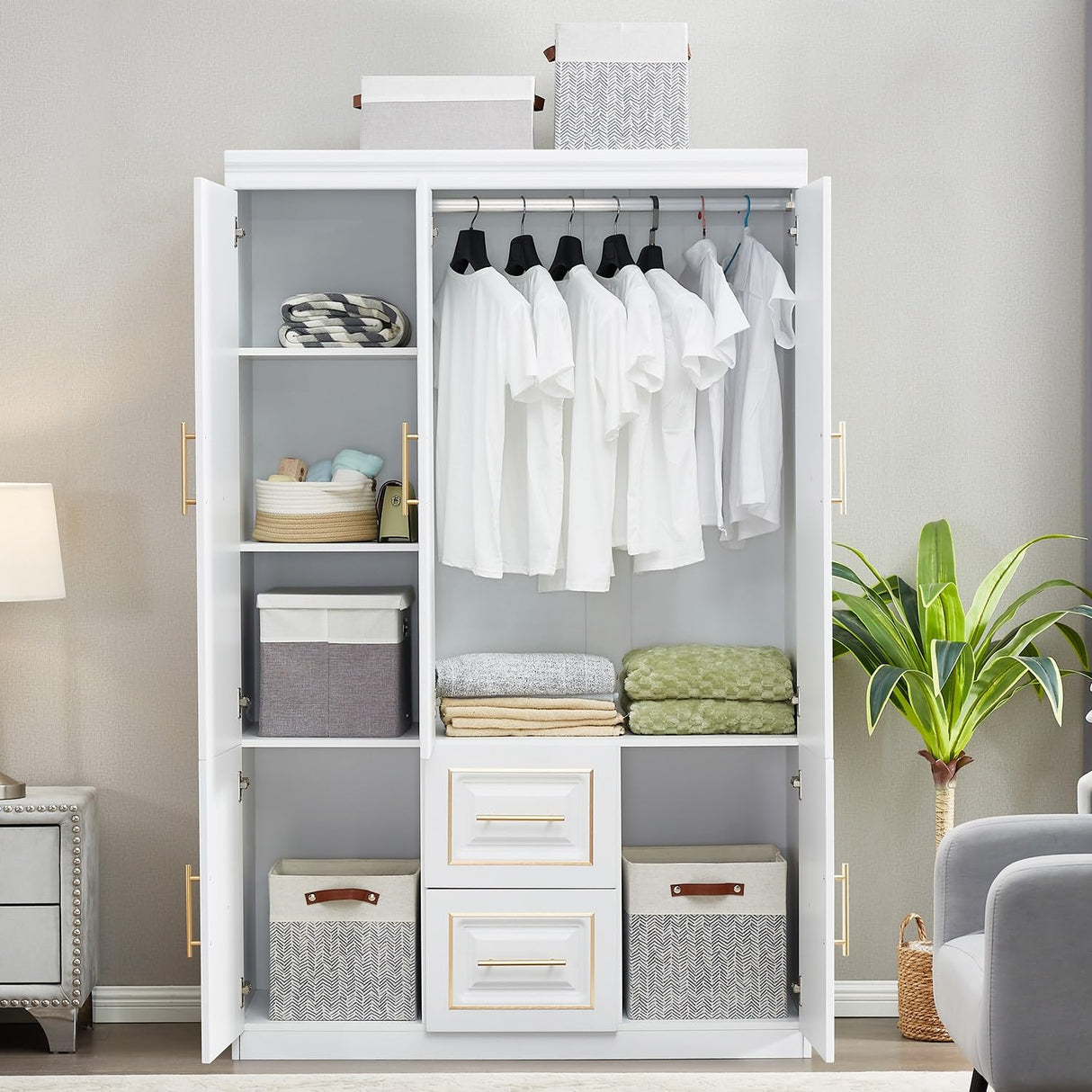 Closet with Doors Armoire Wardrobe Closets Wood Cabinet White Storage Closet