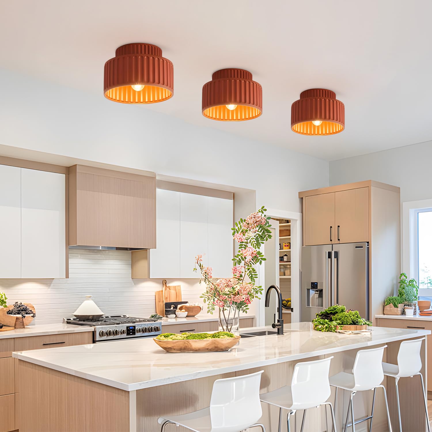 Nordic Round Semi Flush Mount Ceiling Light - Orange Red Resin
