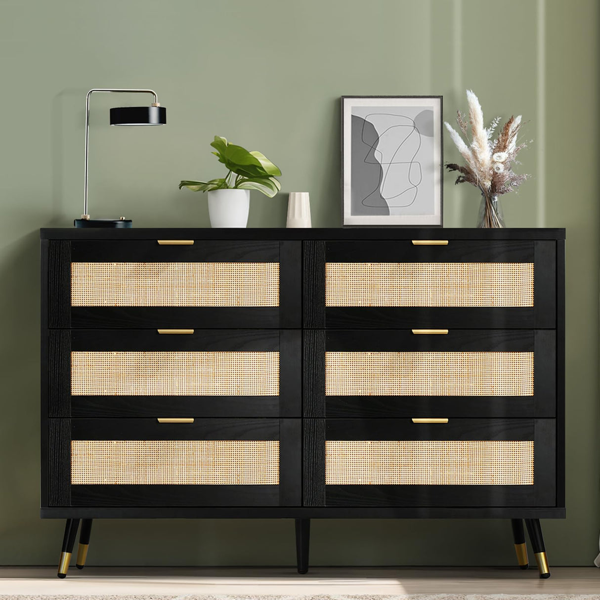 Rattan Dresser for Bedroom, 6 Drawer Rattan Dresser, Boho Dresser