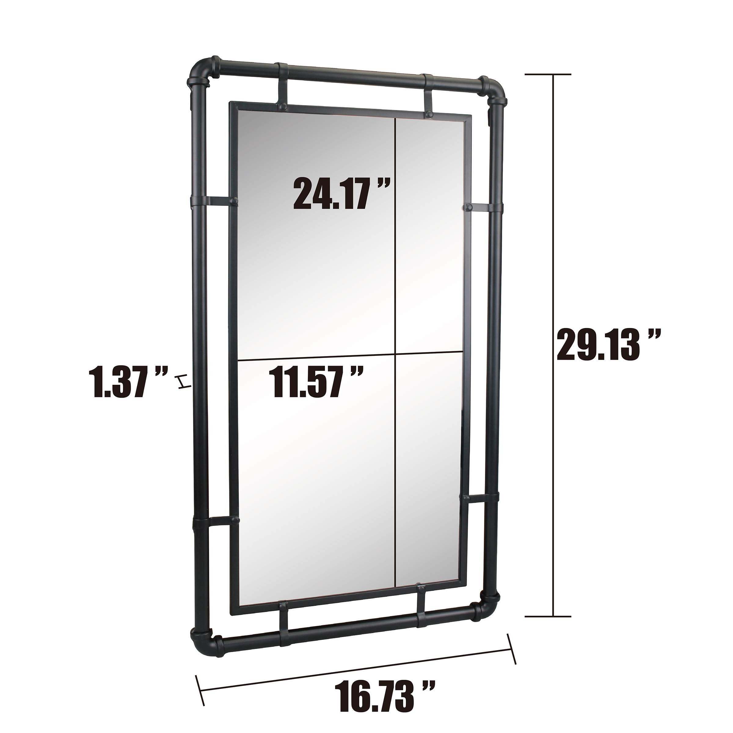 29" Rectangle Industrial Black Metal Pipe Wall Mirror