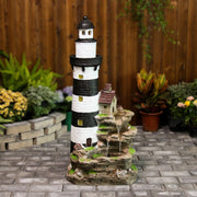 38.58" H Lighthouse Floor Waterfall Fountain with LED Lights 3-Tiered Rock Water Fountain