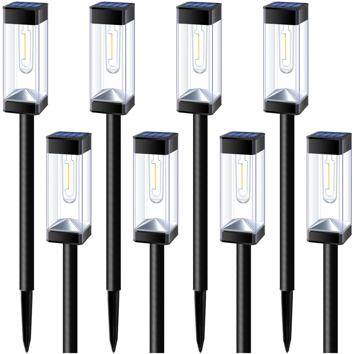 Pathway Lights 8 Pack Solar Outdoor Lights, Upgraded Stainless Steel Garden Lights