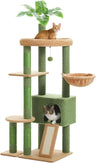 Cactus Cat Tree for Indoor Cats, 53'' Green Cat Tower with Large Cat Condo