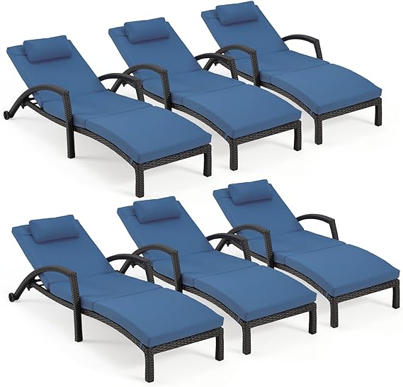 Chaise Lounge Chairs Set of 2 for Outside, Adjustable 5 Position Outdoor