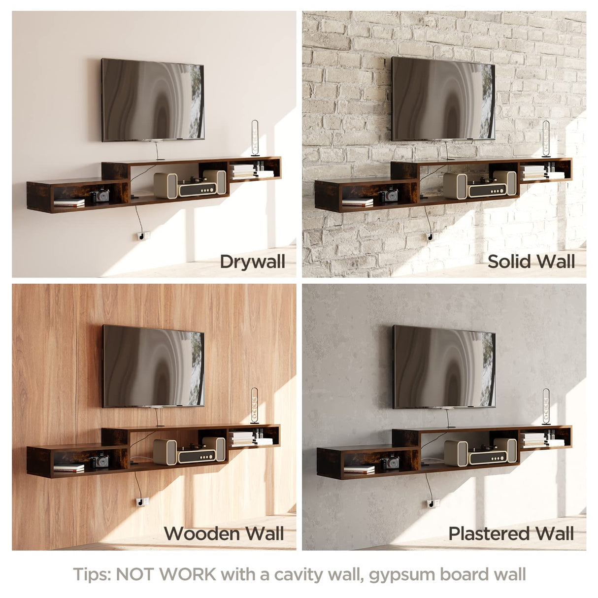 Floating TV Stand Wall Mounted with Power Outlet 59