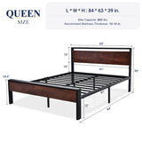 Queen Size Platform Bed Frame with Wooden Headboard and Footboard, Heavy Duty 12