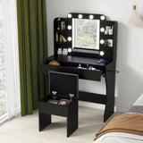 Set with Mirror, LED Lights and Power Outlet Makeup Table with 2 Large Drawers and Round Holder,