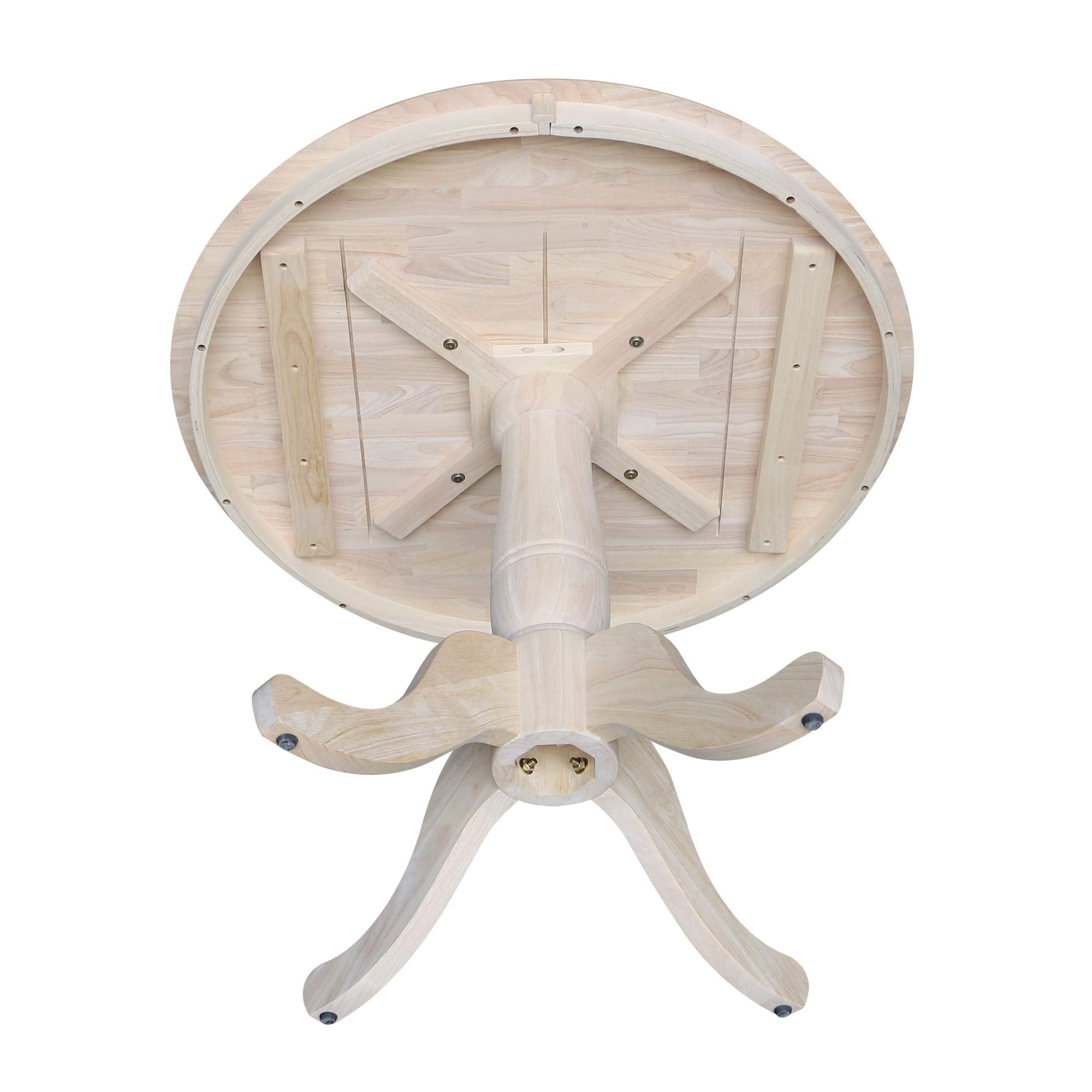 IC International Concepts 36" Round Top Pedestal Dining Table, Unfinished