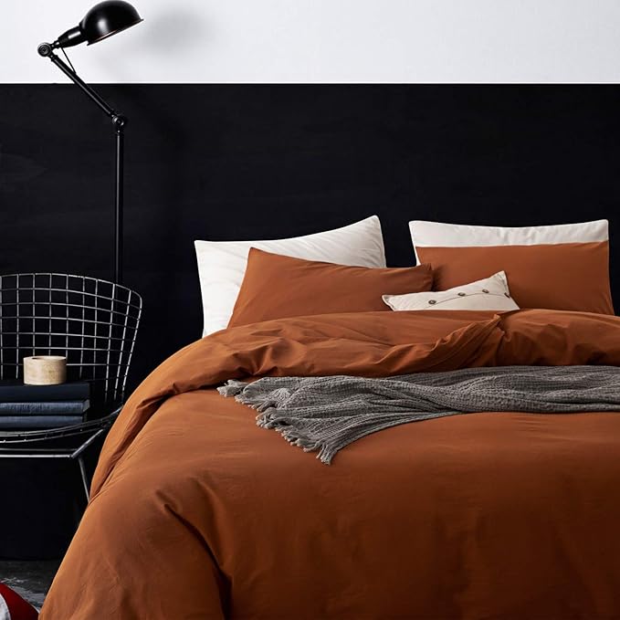 Duvet Cover King Size - Linen Feel Textured Organic Natural 100% Washed Cotton