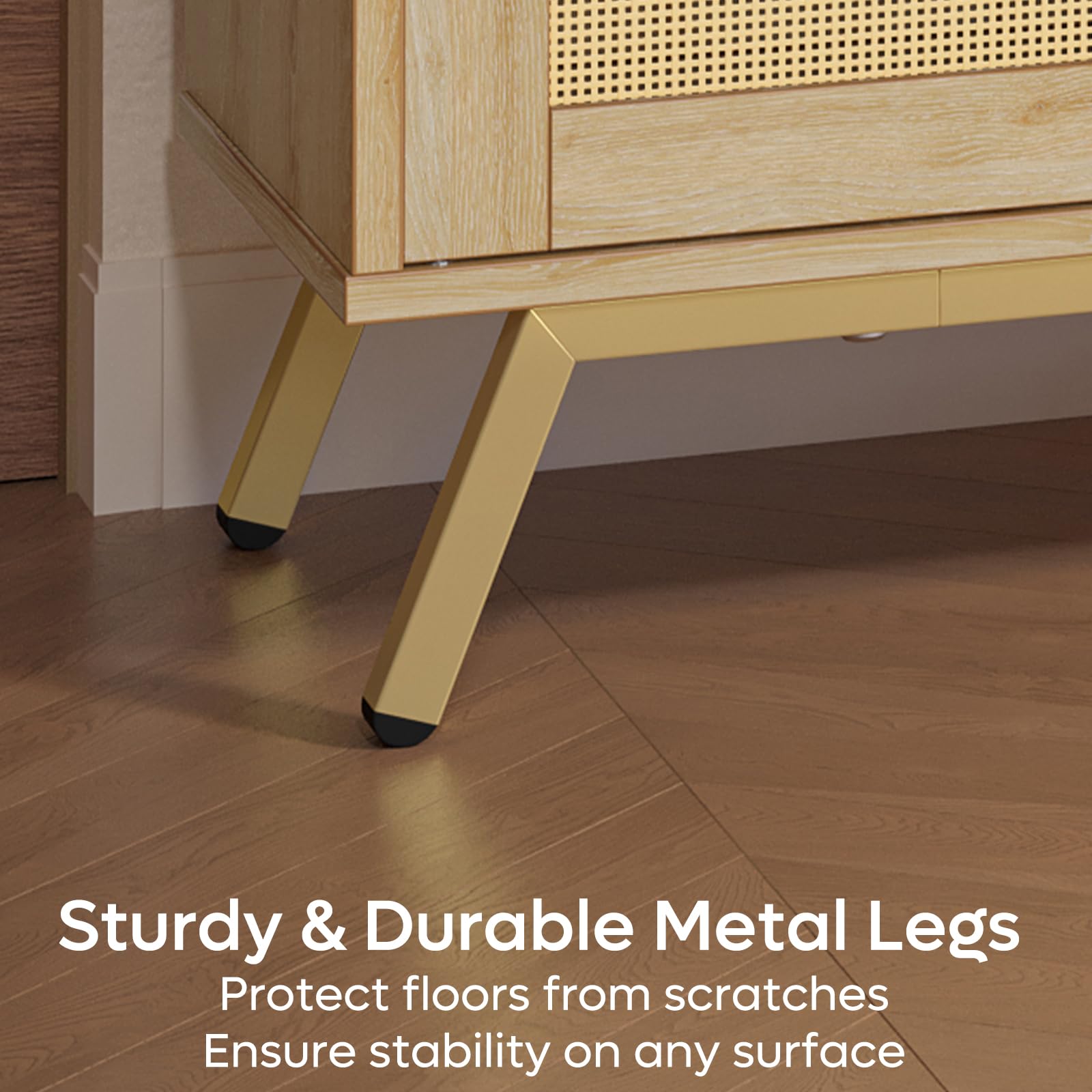 80 Inch Natural Rattan TV Stand with LED Lights