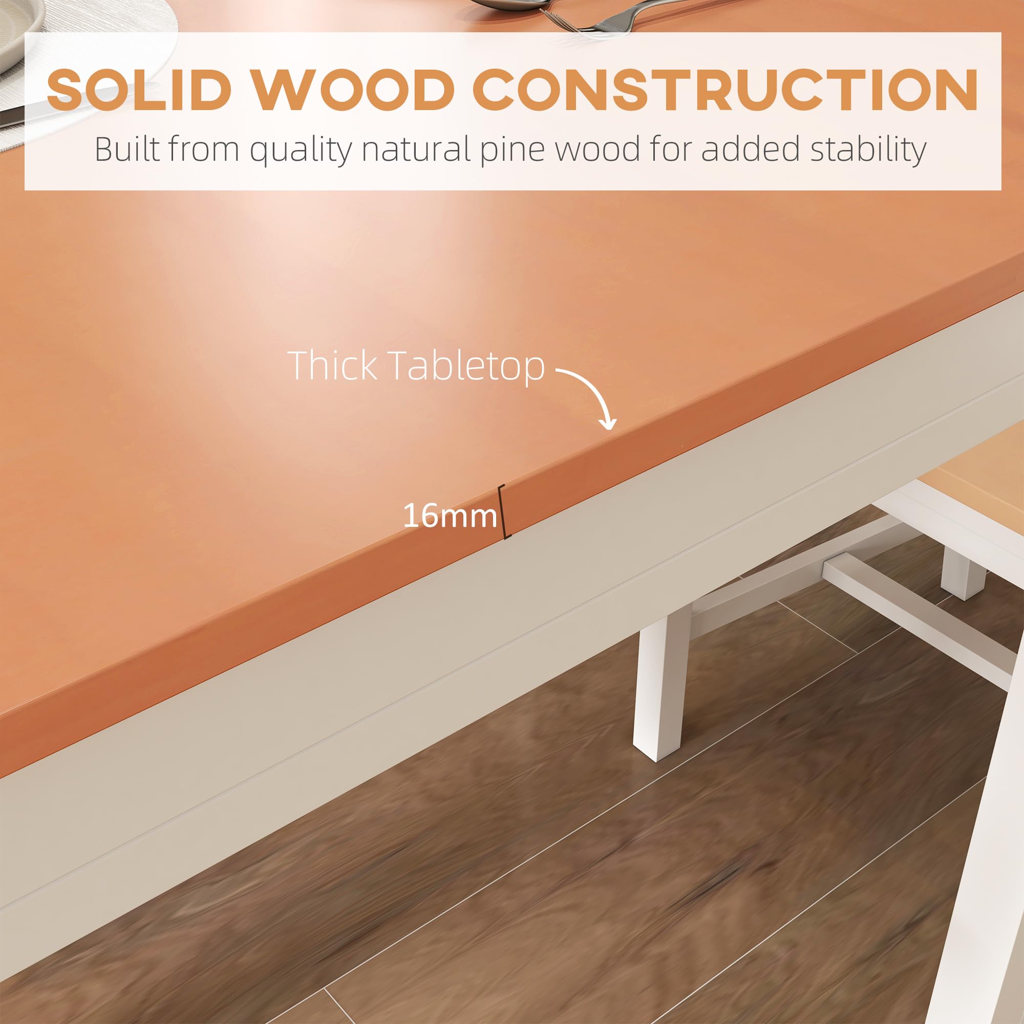 5-Piece Solid Pine Wood Dining Set - White