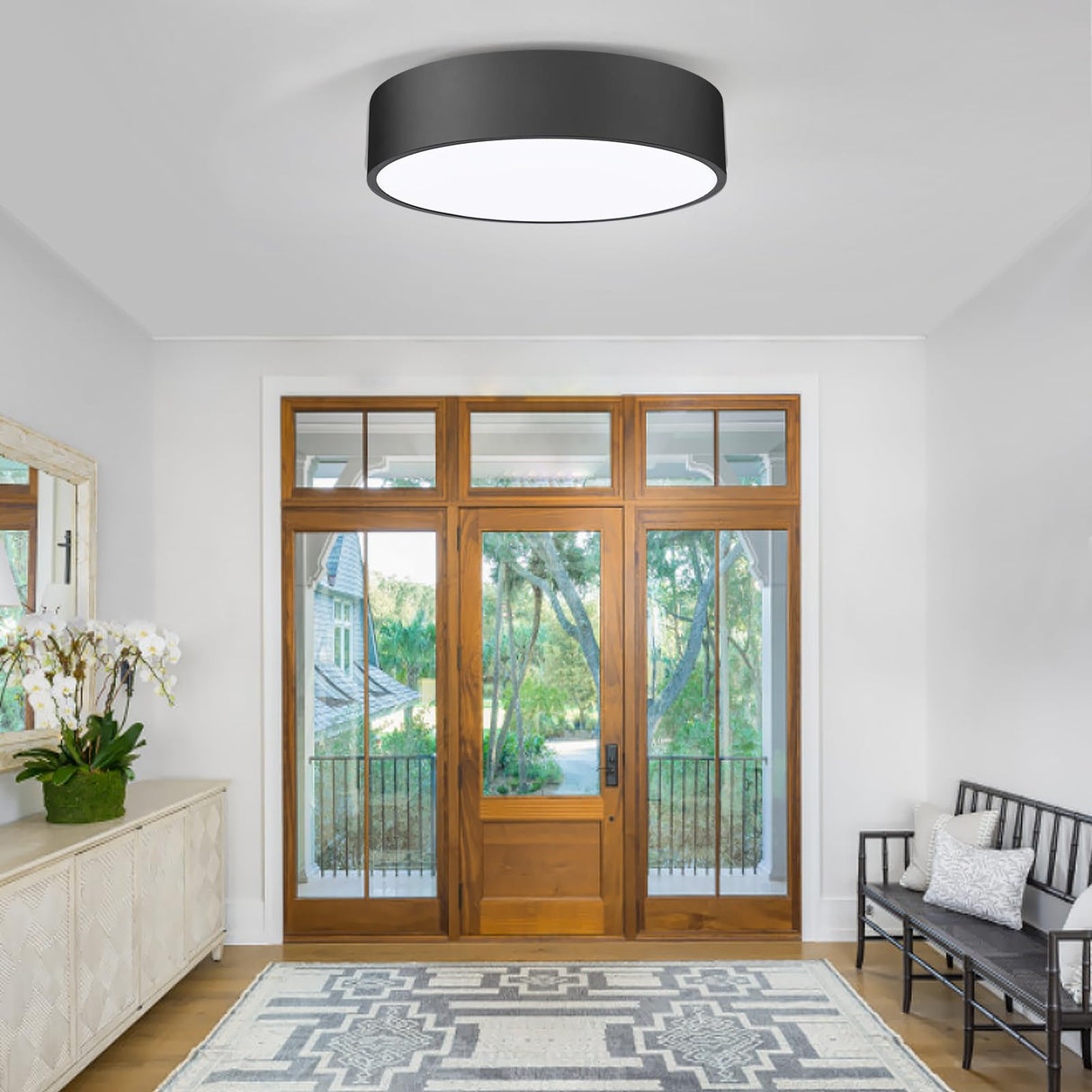 Flush Mount Ceiling Light,11.8 inch 2-Light Close to Ceiling Light Fixture,Matte Black Indoor