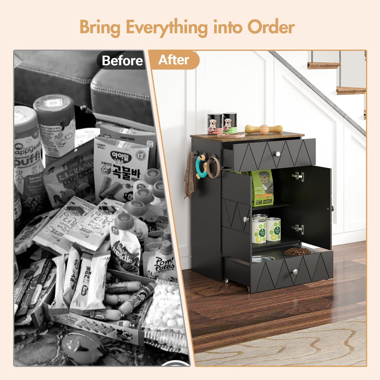 Raised Dog Feeding Station with Storage Cabinet