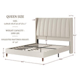 Queen Upholstered Bed Frame with Vertical Channel Wingback Headboard