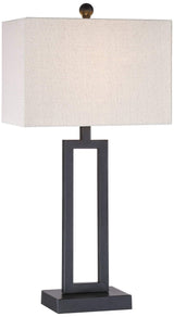 360 Lighting Aston 26" High Open Rectangle Modern Table Lamp Black Finish Metal Single Fabric Off-White Shade Living Room Bedroom Bedside Nightstand House Office Home Kitchen Entryway