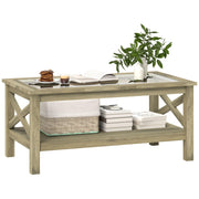 Glass Coffee Table, Modern Farmhouse Center Table with Storage, Side Table