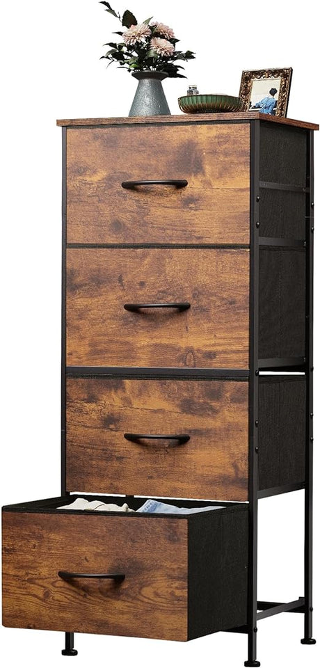 Dresser with 4 Drawers, Storage Tower, Organizer Unit, Fabric Dresser for Bedroom