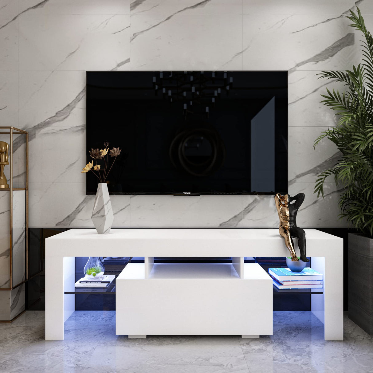 TV Stand for 32/40/50/55 Inch TV, Modern LED Gaming Entertainment Center with Large