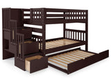 Bunk Beds Twin over Twin with 3 Drawers in the Steps and a Twin Trundle, Dark Cherry