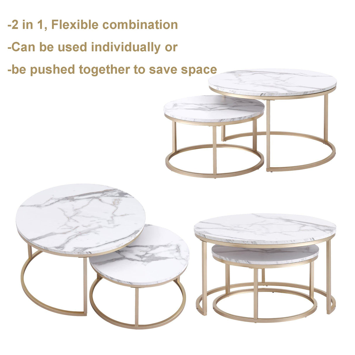 Round Coffee Tables Set of 2, Nesting Tables Living Modern Room Center Table