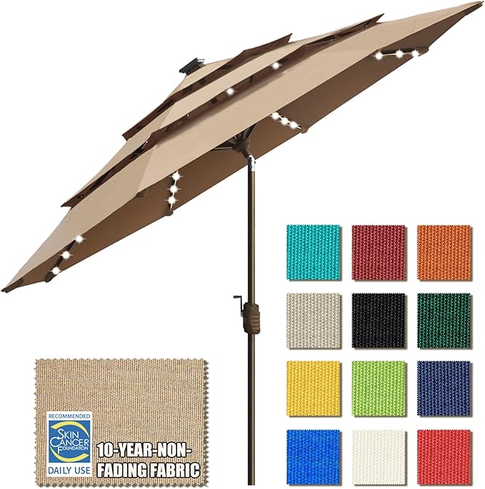 USA Solar 9ft 3 Tiers Market Umbrella with 80 LED Lights Patio Umbrellas Outdoor Table