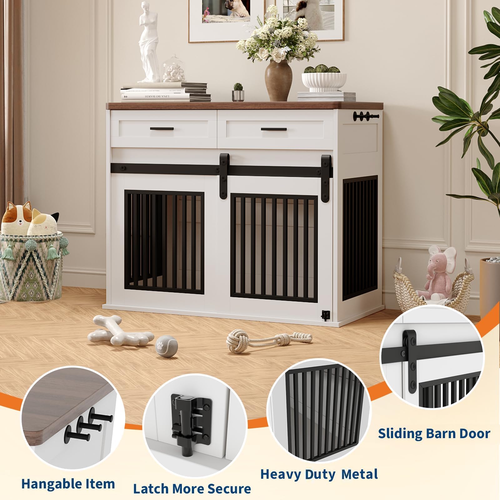 Dog Crate Furniture with Storage - 44.5" Wooden Kennel End Table