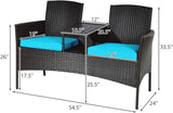 Outdoor Rattan Loveseat, Patio Conversation Set with Cushions & Table