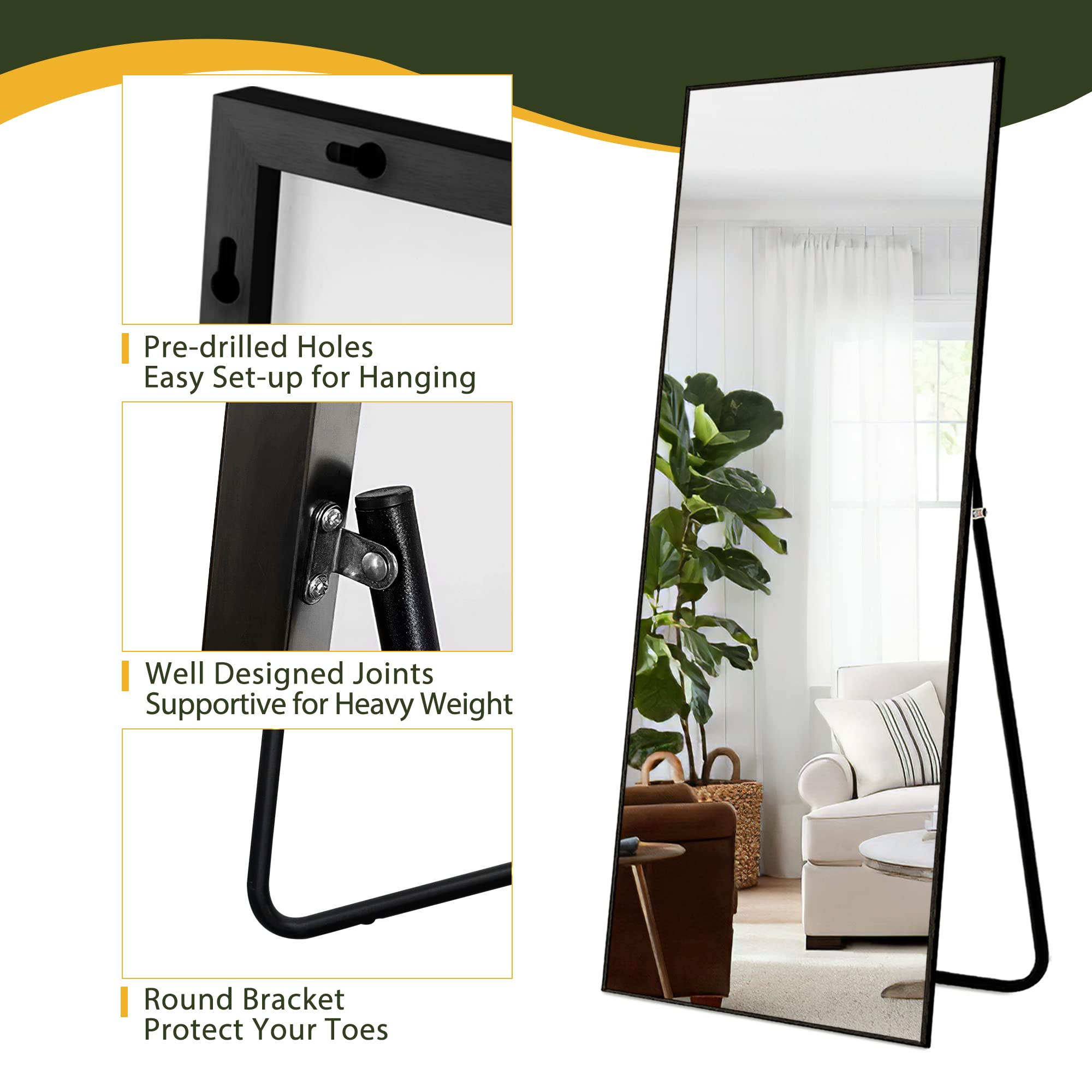 Full Length Mirror, 59x16 Inch Aluminum Alloy Frame Large Wall Mirror, Vanity Mirror