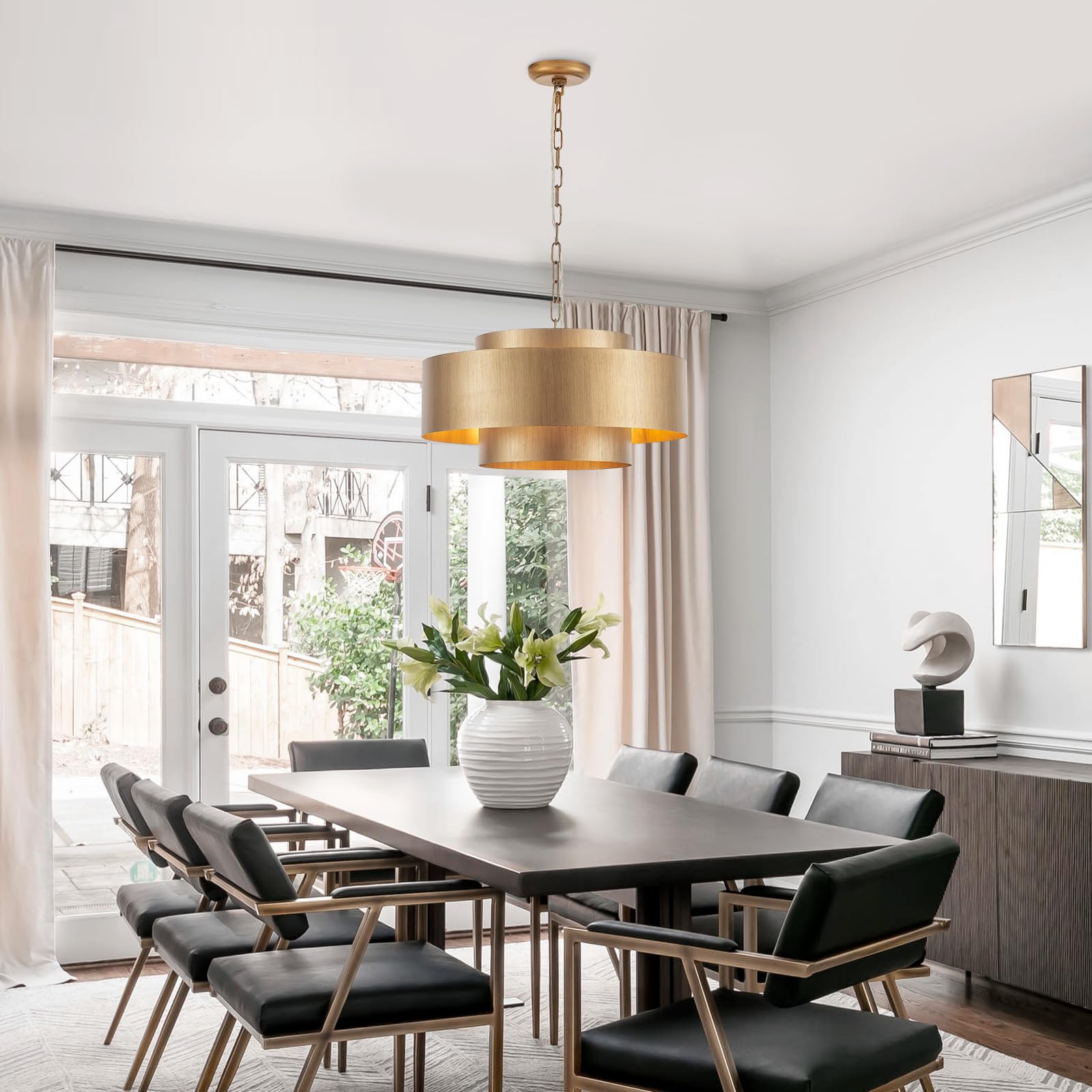 20” Brushed Brass Modern Chandelier Classic 3 Round Metal Pendant Light